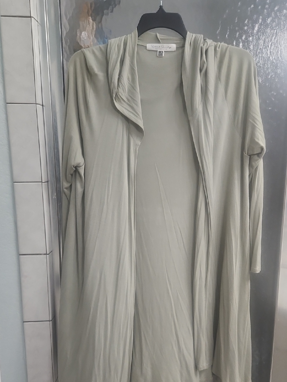 French Laundry Light Sage Green Drape-Front Cardigan With Hood